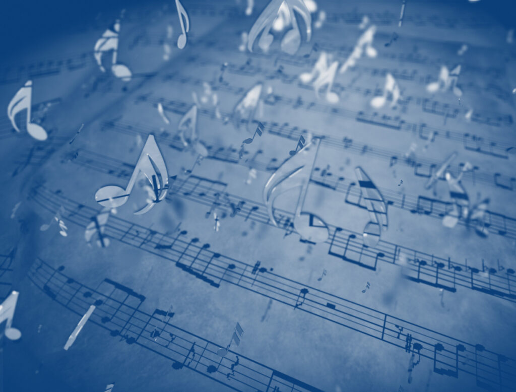 Musical notes ascending from sheet music